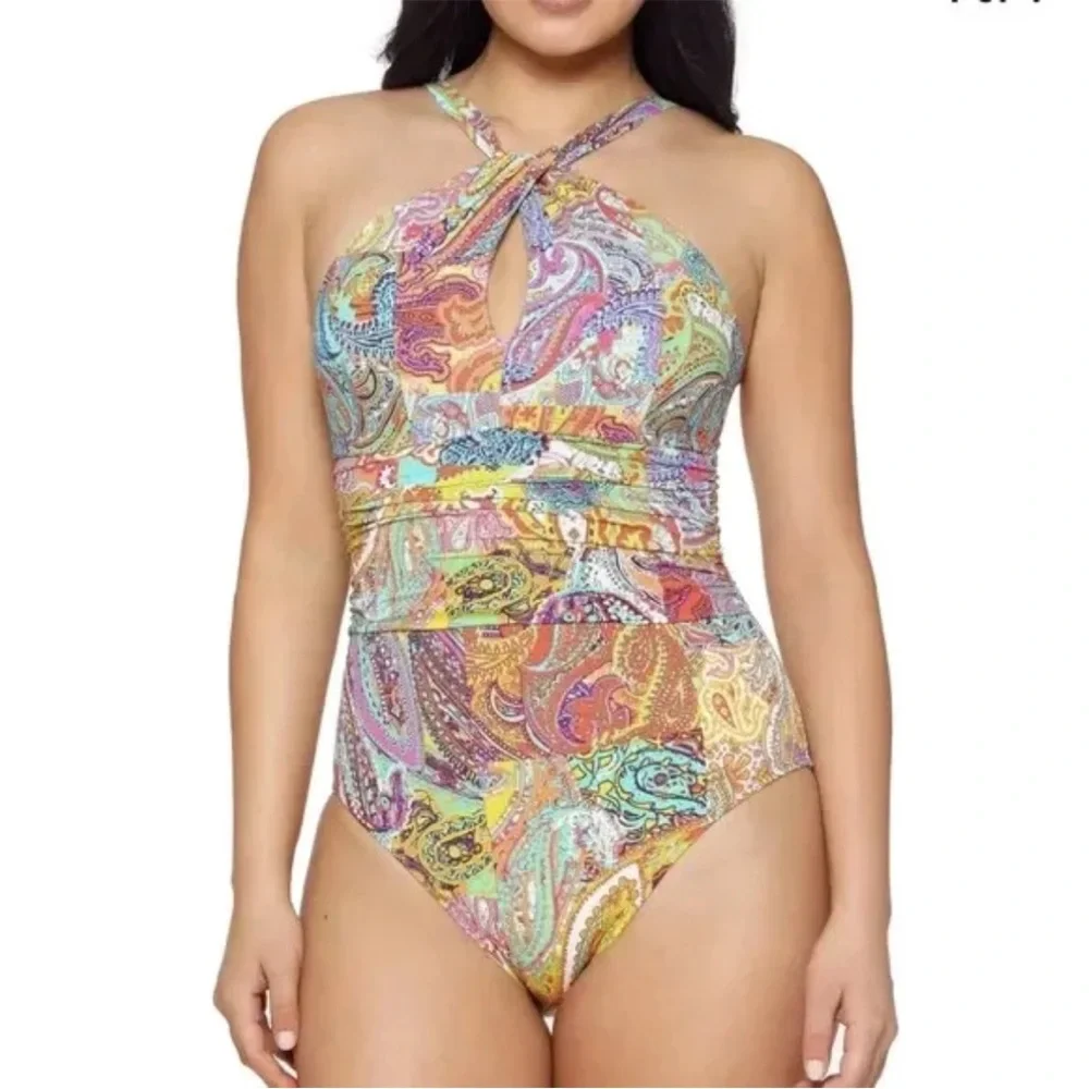 BLEU ROD BEATTIE Halter Twist High Neck One Piece Swimsuit Size 6 NWT - Picture 5 of 6